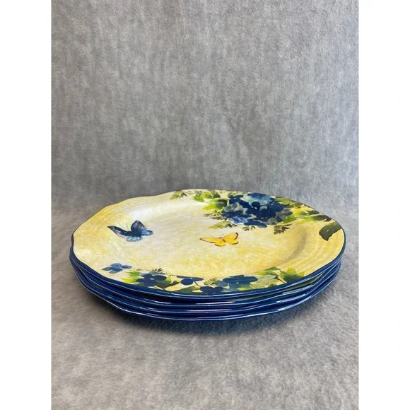 Pier 1 Imports Butterfly Floral Melamine 11" Dinner Plates Set of 4 BPA Free - Picture 2 of 7